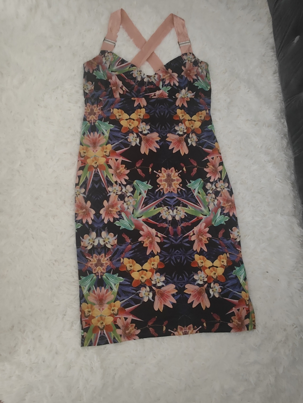Floral Print Bodycon Dress with Pink Straps
